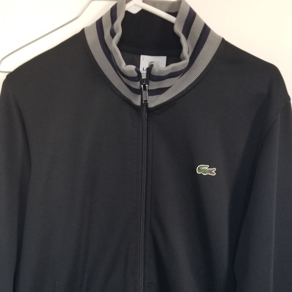 MEN BLACK LACOSTE ZIP UP TRACK JACKET SIZE 6